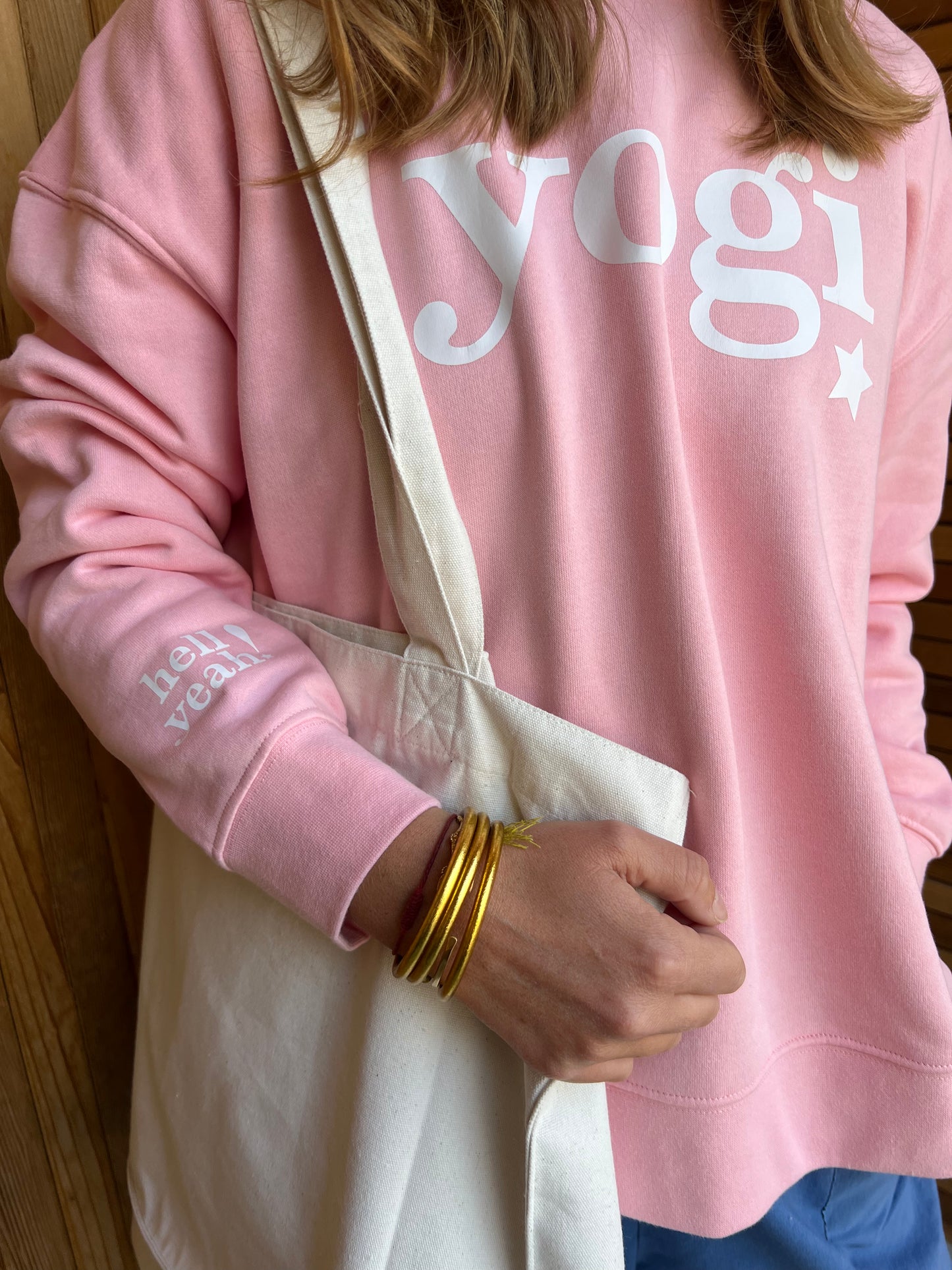 'Yogi' Slogan Organic Cotton Sweatshirt - Pink WITH DOUBLE HEM ZIP