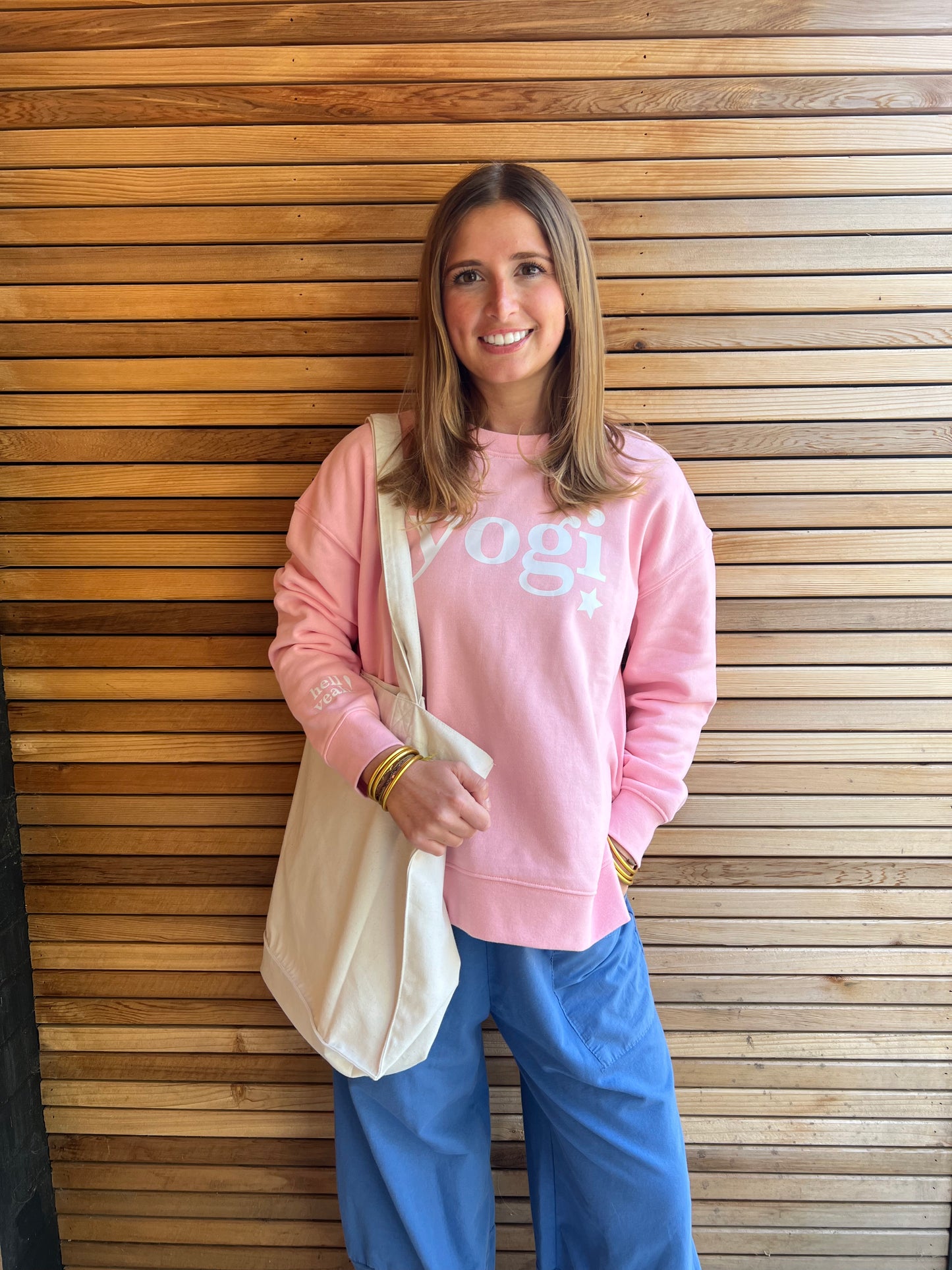 'Yogi' Slogan Organic Cotton Sweatshirt - Pink WITH DOUBLE HEM ZIP
