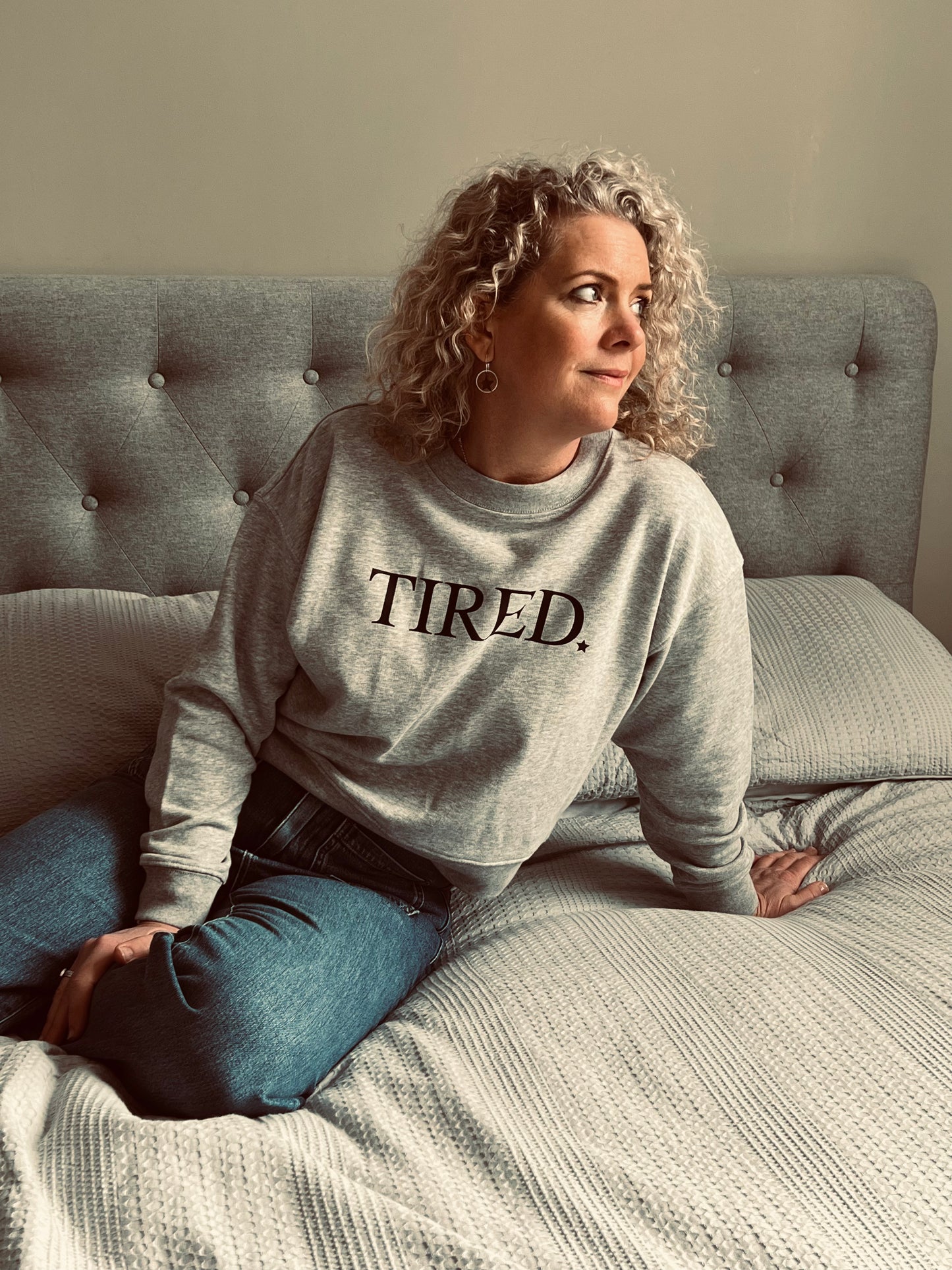"TIRED" Marl Grey Slouchy Weekend Sweatshirt