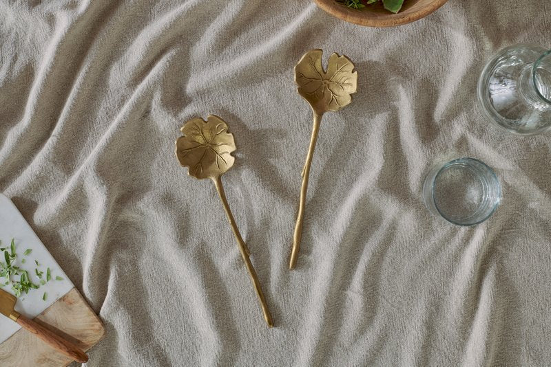 nkuku- Prakriti Leaf Salad Servers - Brushed Gold (Set of 2)
