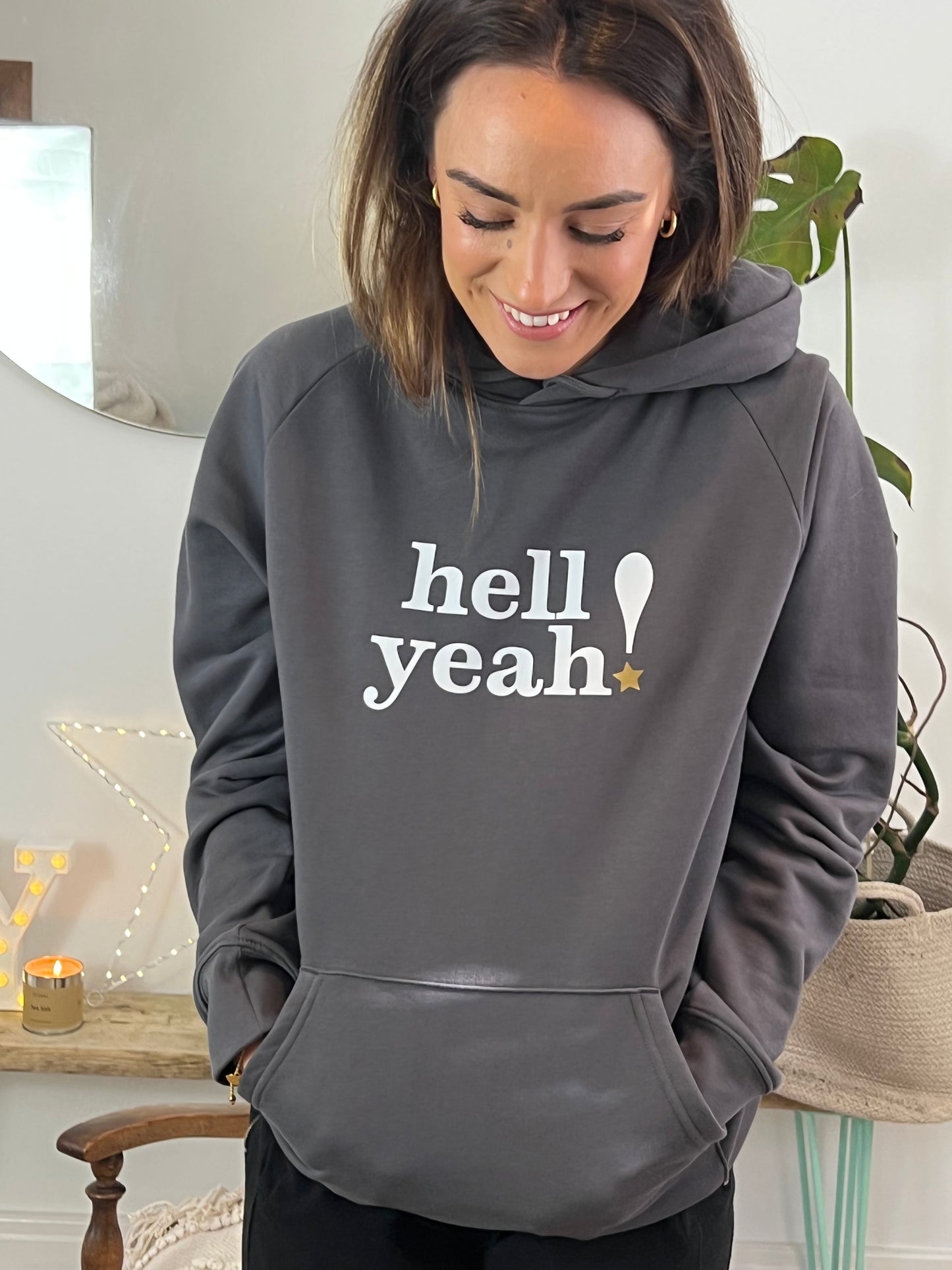 Hell Yeah Slogan Organic Cotton Hoody - Grey