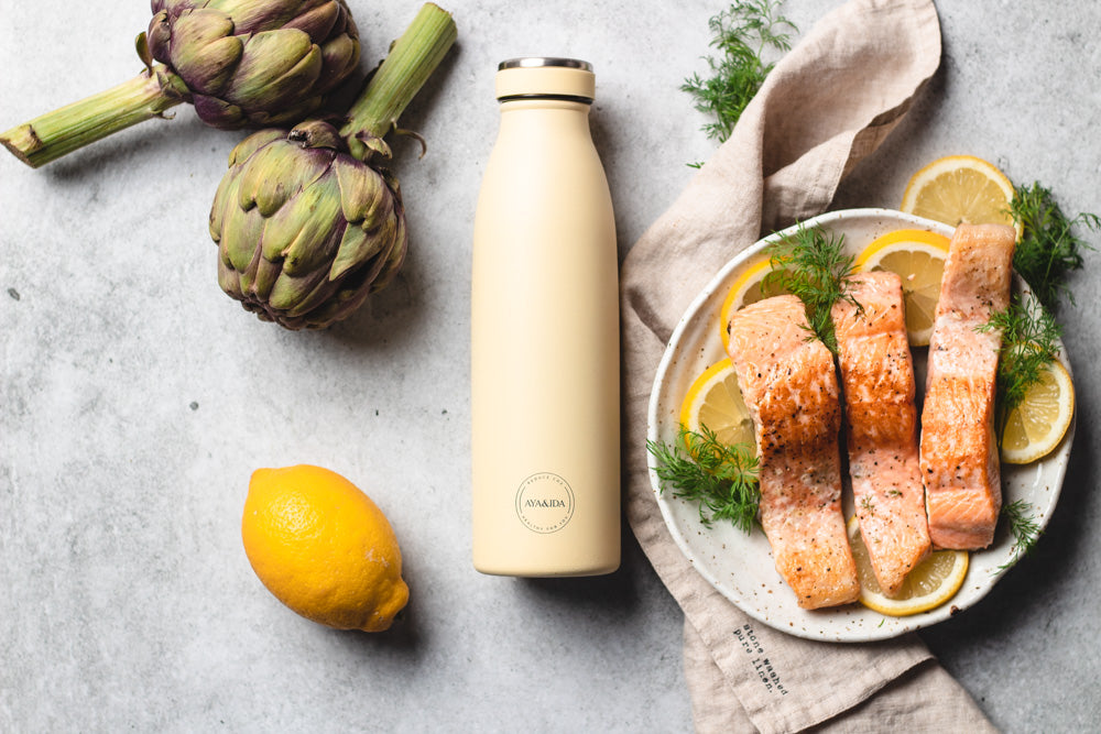 Aya&Ida Drinking Bottle Water Bottle with lid 500 ml Butter Yellow