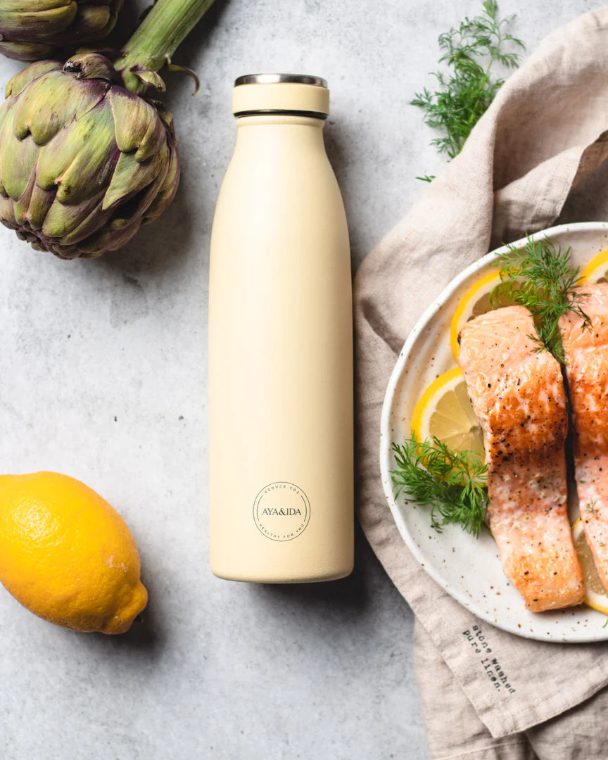 Aya&Ida Drinking Bottle Water Bottle with lid 500 ml Butter Yellow