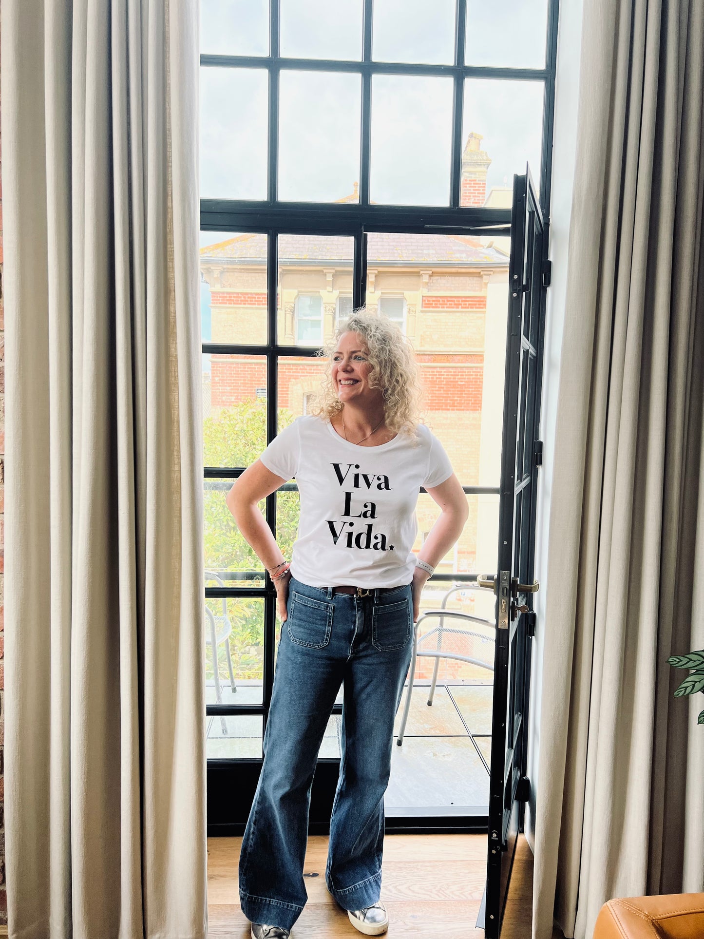 Viva La Vida Slogan Organic Cotton Short Sleeve Tee - White