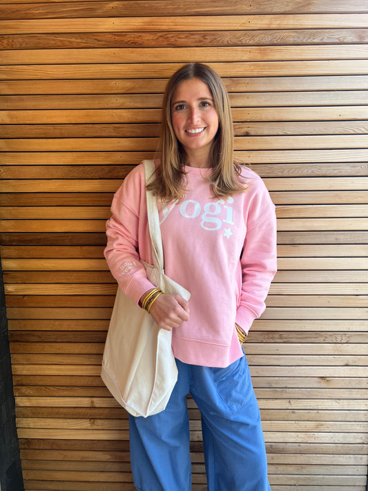 'Yogi' Slogan Organic Cotton Sweatshirt - Pink WITH DOUBLE HEM ZIP