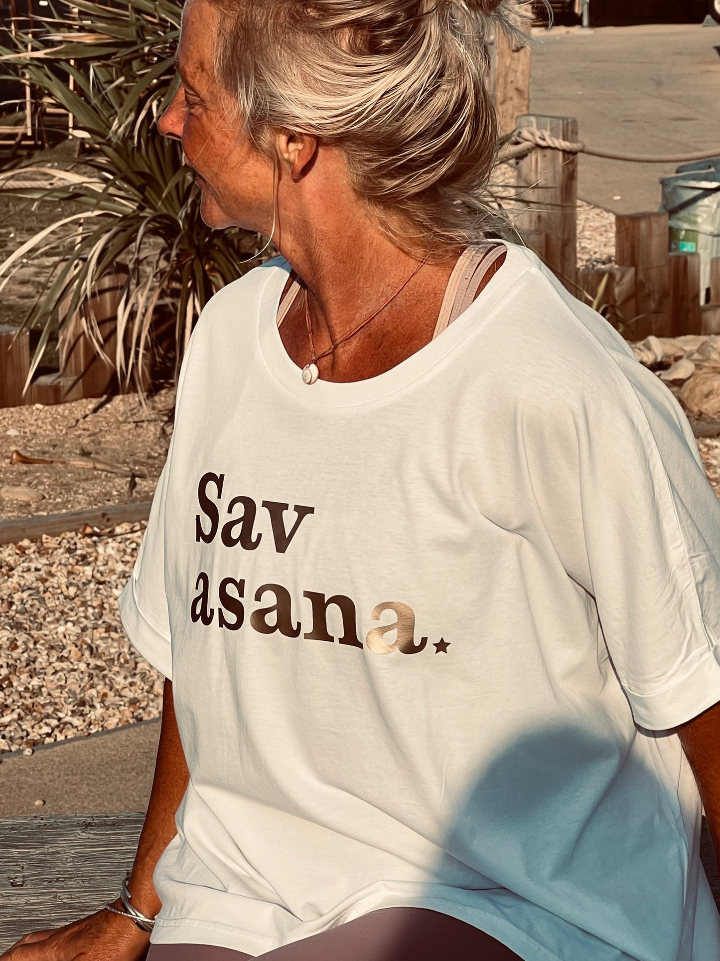 Savasana Gold Slogan Organic Cotton White Tee - Very Cool Loose T