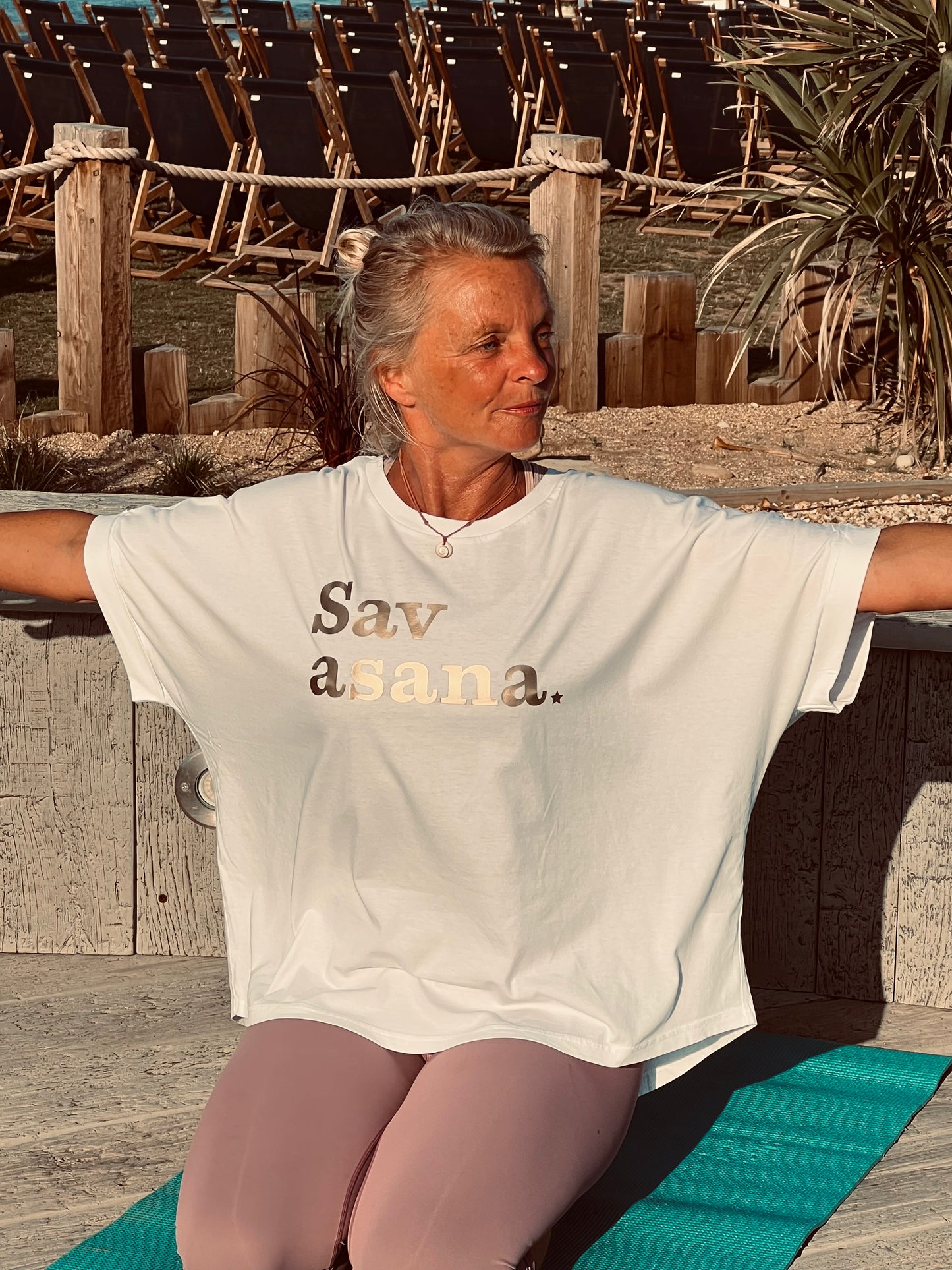 Savasana Gold Slogan Organic Cotton White Tee - Very Cool Loose T