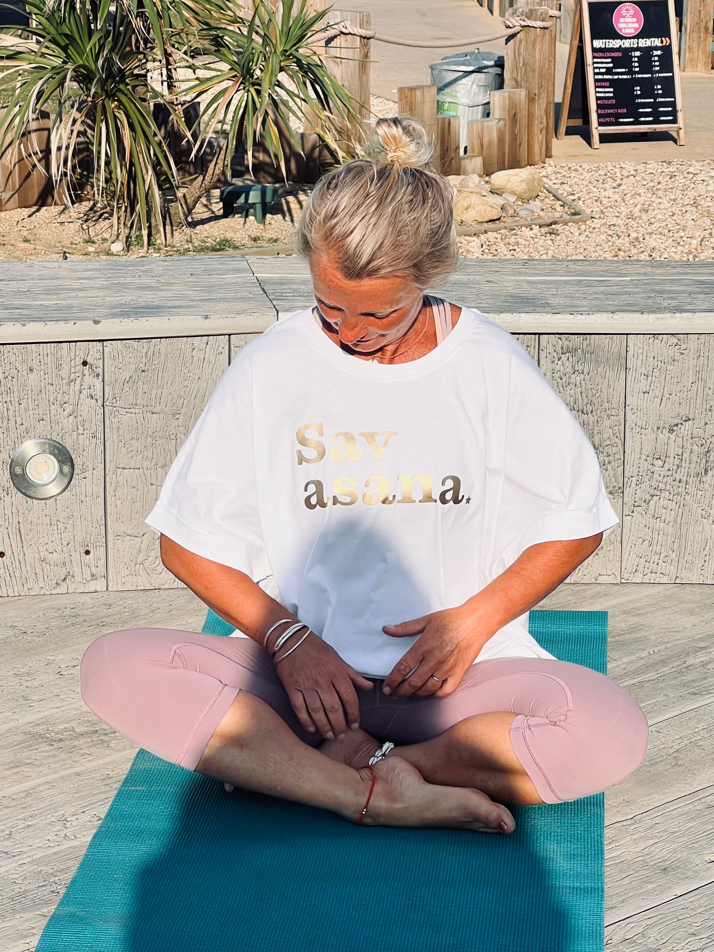 Savasana Gold Slogan Organic Cotton White Tee - Very Cool Loose T