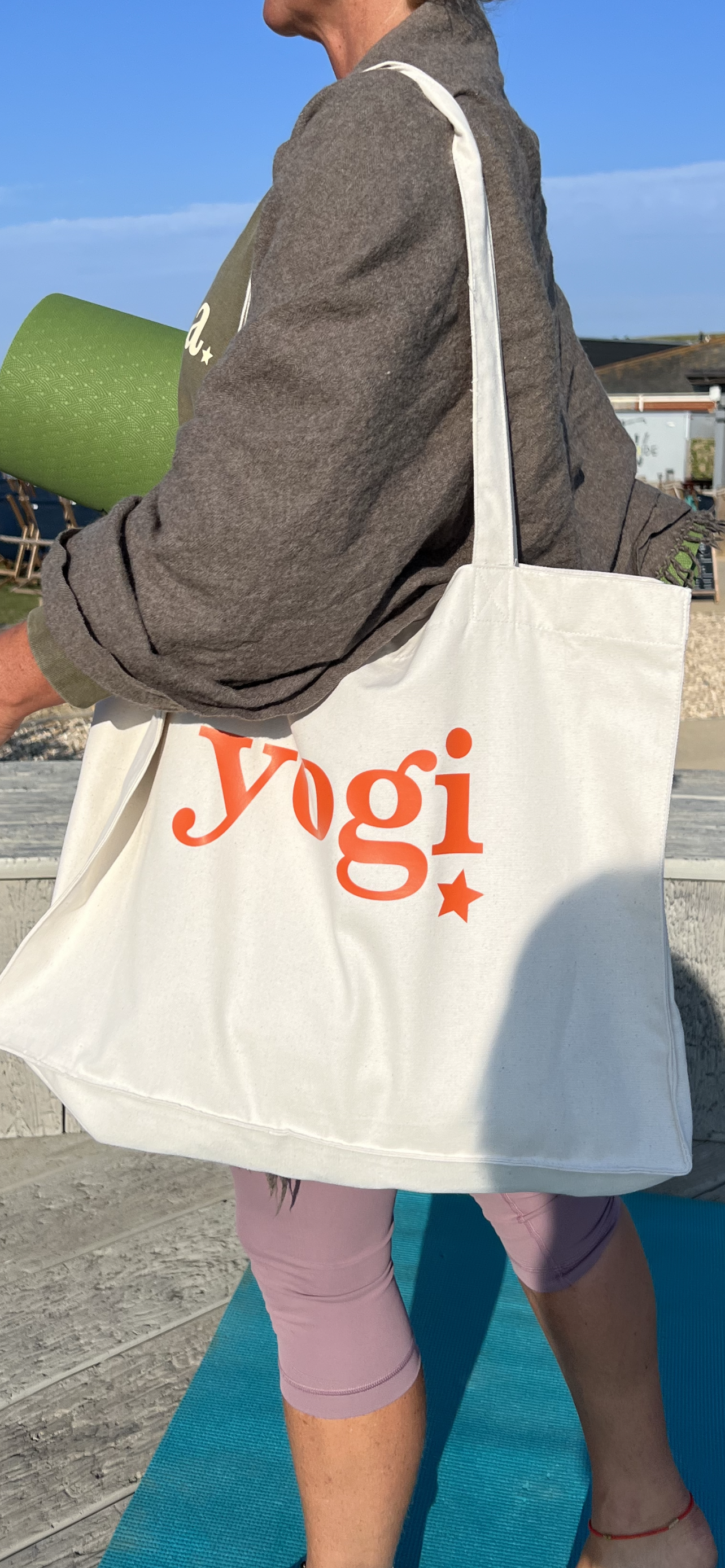Yogi  Ecru Organic Cotton Extra Large Shopper Bag with Burnt Orange Print _ New In !