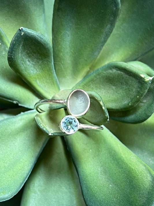HELL YEAH AQUA SEA STONE ADJUSTABLE SILVER RING