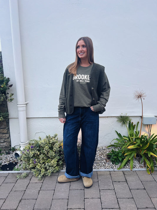 Brooklyn Logo Organic Cotton Sweatshirt in Vintage Olive Green