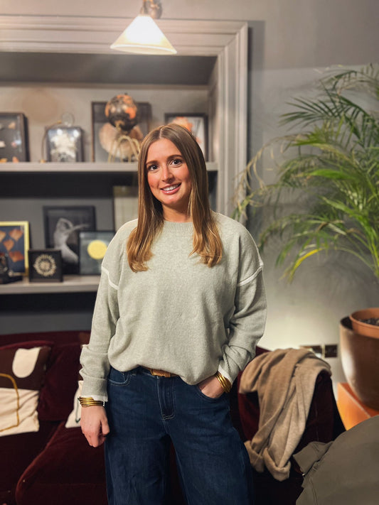 SAGE KNITTED ECRU TIPPING BOXY SUPER SOFT KNITWEAR