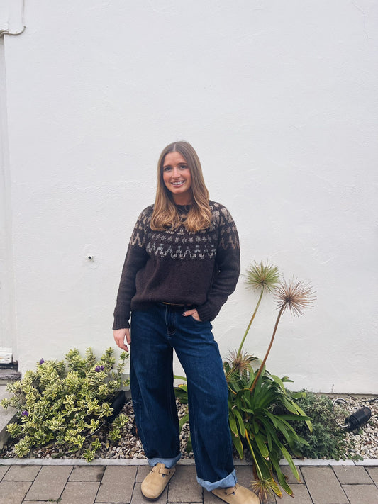 FAIRISLE CHOCOLATE CREW LS KNITTED JUMPER ONE SIZE 8-14