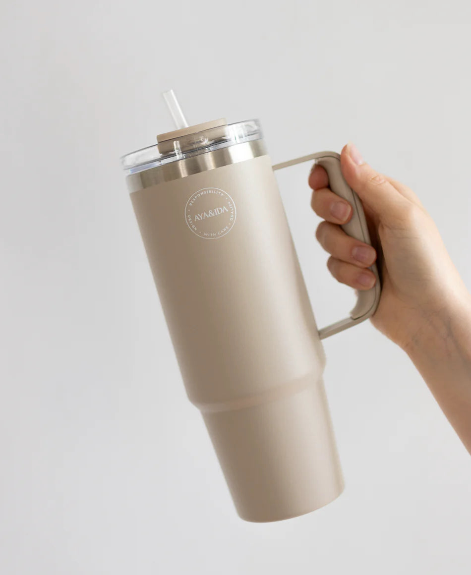 AYA&IDA Thermo Cup with Straw - Cream Beige - 885ML