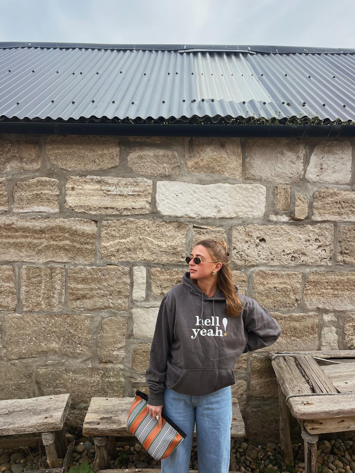 Hell Yeah Slogan Organic Cotton Hoody - Grey